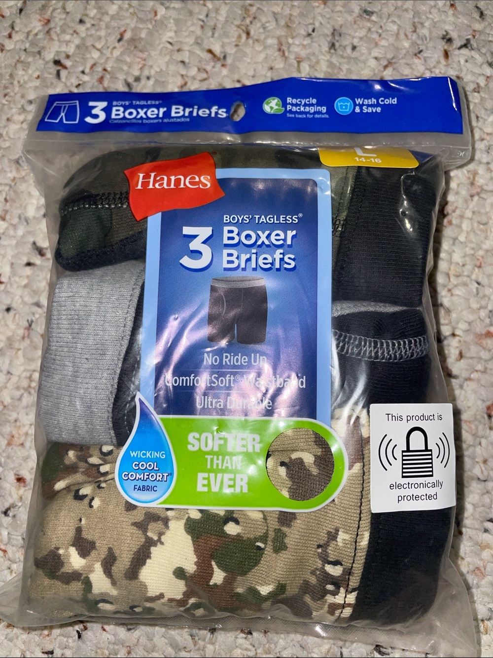 Hanes Boys 3-Pack Boxer Briefs – Black, Gray, Camouflage
